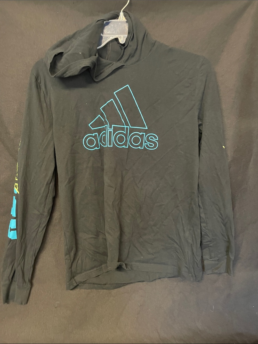 adidas Black Hoodie with Teal Logo and Sleeve Accents